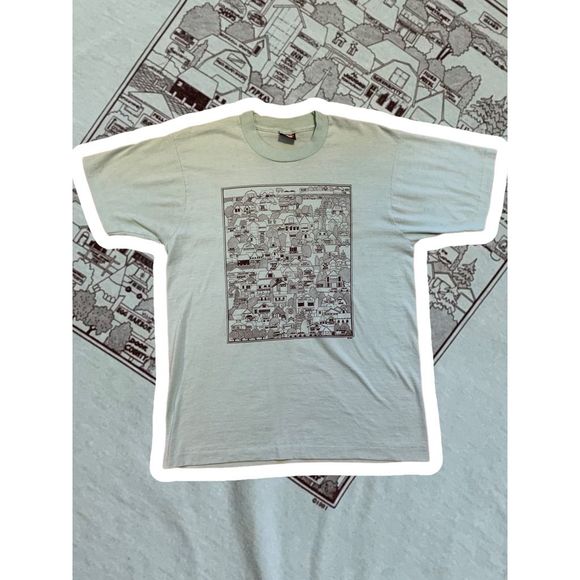 Screen Stars Best Teal Short-Sleeve T-Shirt with black graphic Men’s Large - Picture 1 of 3